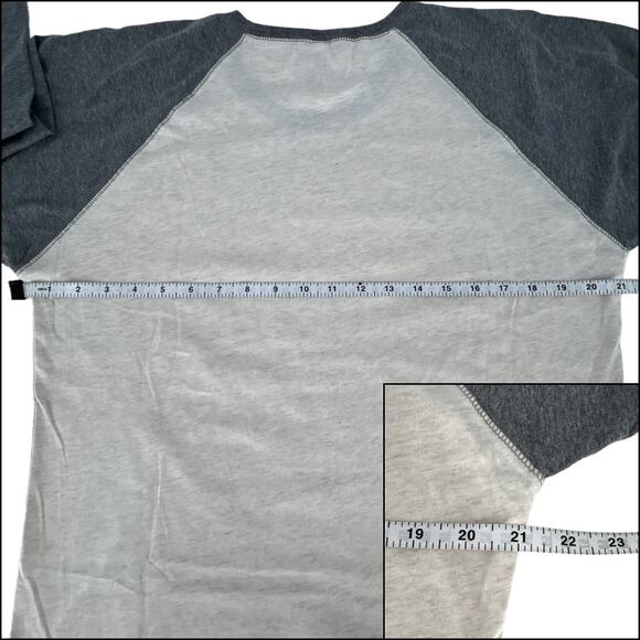 LAT Raglan Baseball Tee Shirt Top Ladies Large Heather Gray Crew Neck 3/4 Sleeve - Picture 9 of 10